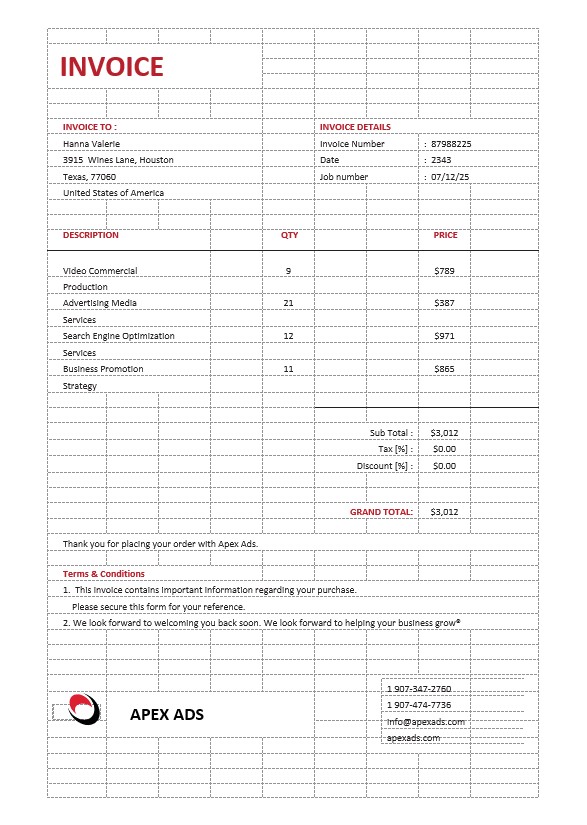 Advertising Consultant Invoice Template PSD template